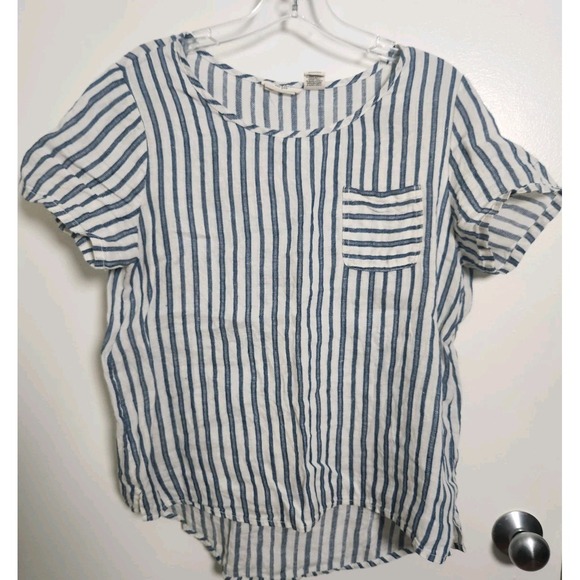 Christian Siriano Women's Short Sleeve Linen Top Blue White Stripes Beach Small - Picture 1 of 10